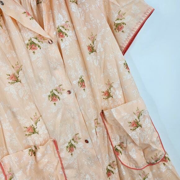 Vintage Smart Time Nightgown House Dress Peach Floral Button Down Midi Size M - Picture 3 of 6